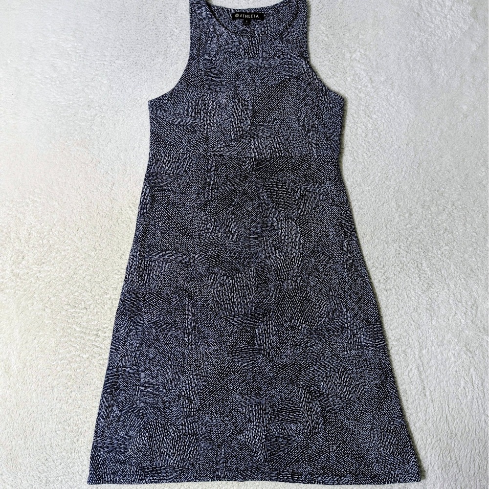 Athleta Santorini Printed High Neck Dress Womens S Navy White Sleeveless Stretch